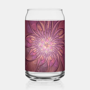 Abstract Modern Floral Fractal Art Berry Colours Can Glass