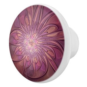 Abstract Modern Floral Fractal Art Berry Colours Ceramic Knob