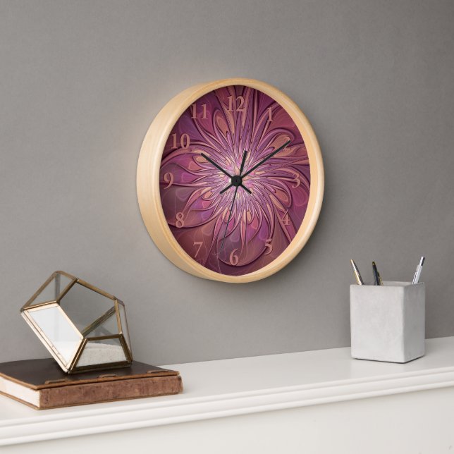 Abstract Modern Floral Fractal Art Berry Colours Clock (Office)