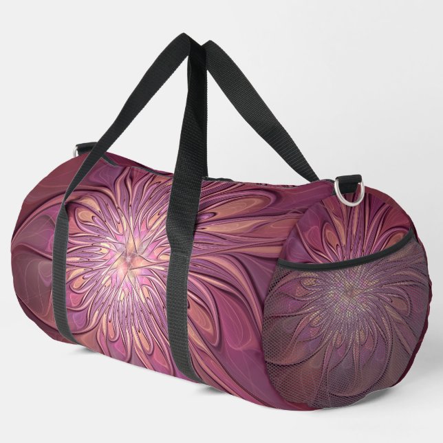 Abstract Modern Floral Fractal Art Berry Colours Duffle Bag (Right Corner)