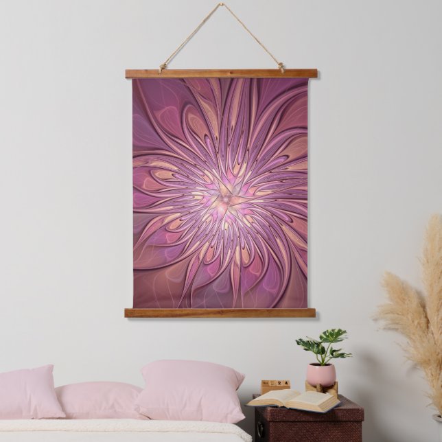 Abstract Modern Floral Fractal Art Berry Colours Hanging Tapestry (Bedroom)