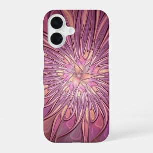 Abstract Modern Floral Fractal Art Berry Colours iPhone 16 Case
