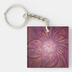 Abstract Modern Floral Fractal Art Berry Colours Key Ring