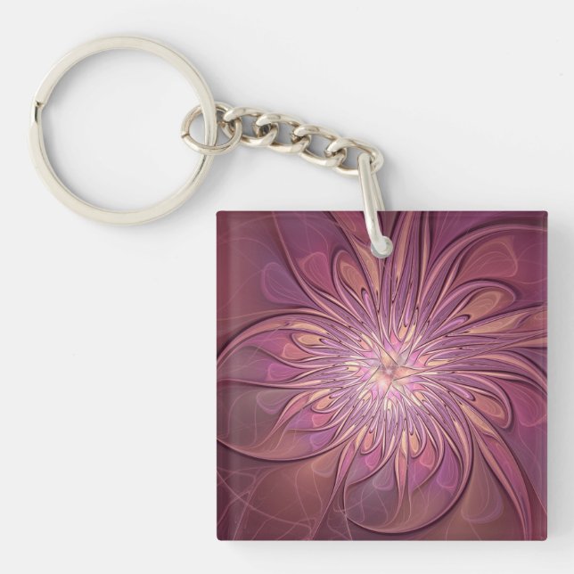 Abstract Modern Floral Fractal Art Berry Colours Key Ring (Front)