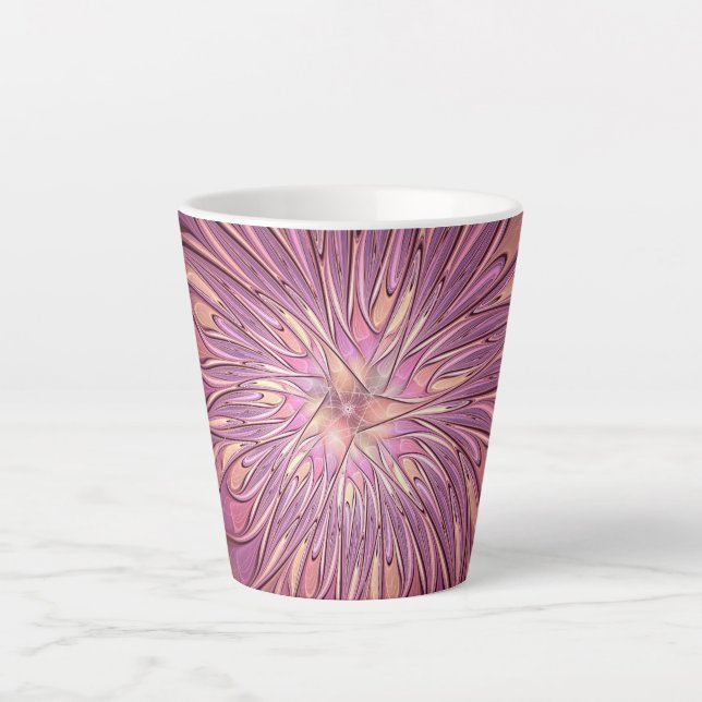 Abstract Modern Floral Fractal Art Berry Colours Latte Mug (Front)