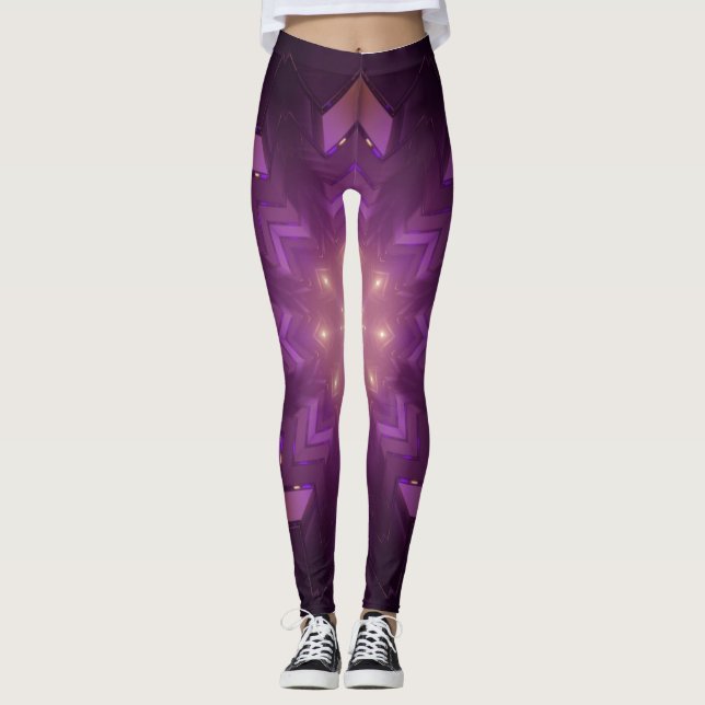 Abstract Modern Floral Fractal Art Berry Colours Leggings (Front)