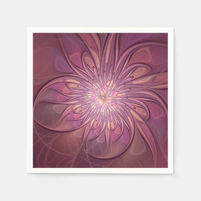 Abstract Modern Floral Fractal Art Berry Colours Napkin (Front)