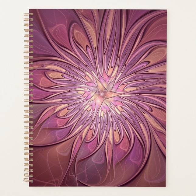 Abstract Modern Floral Fractal Art Berry Colours Planner (Front)
