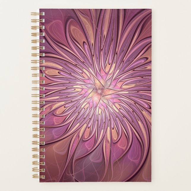 Abstract Modern Floral Fractal Art Berry Colours Planner (Front)