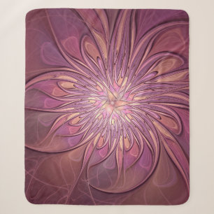 Abstract Modern Floral Fractal Art Berry Colours Sherpa Blanket