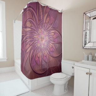 Abstract Modern Floral Fractal Art Berry Colours Shower Curtain