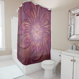 Abstract Modern Floral Fractal Art Berry Colours Shower Curtain