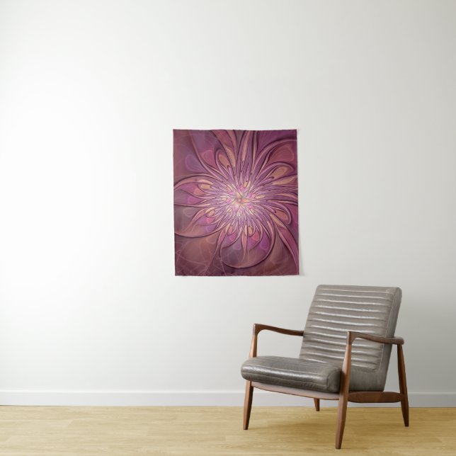 Abstract Modern Floral Fractal Art Berry Colours Tapestry (In Situ)