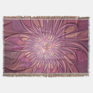 Abstract Modern Floral Fractal Art Berry Colours Throw Blanket