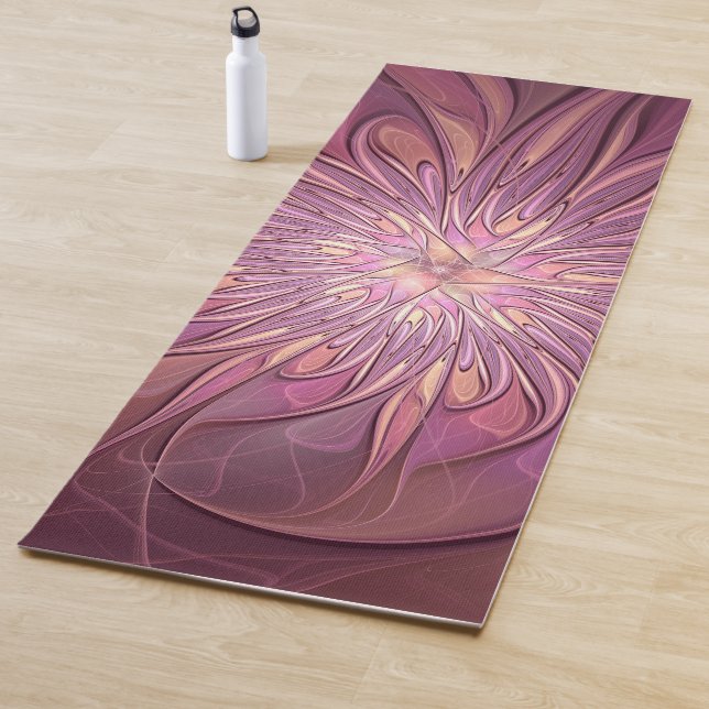 Abstract Modern Floral Fractal Art Berry Colours Yoga Mat (In Situ)