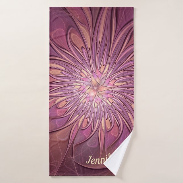 Abstract Modern Floral Fractal Berry Colours Name Bath Towel (Bath Towel)