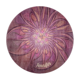 Abstract Modern Floral Fractal Berry Colours Name Cutting Board
