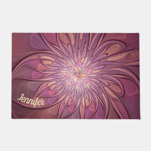 Abstract Modern Floral Fractal Berry Colours Name Doormat