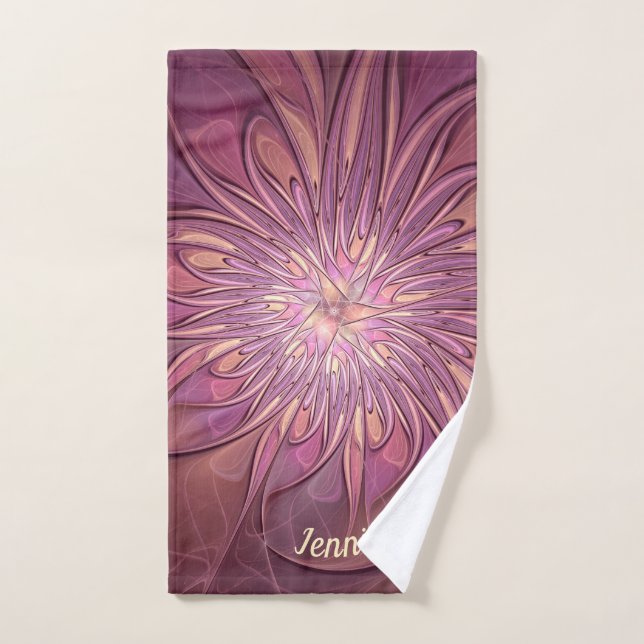 Abstract Modern Floral Fractal Berry Colours Name Hand Towel (Hand Towel)
