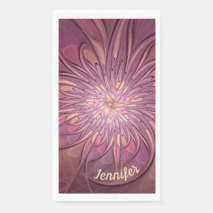 Abstract Modern Floral Fractal Berry Colours Name Napkin