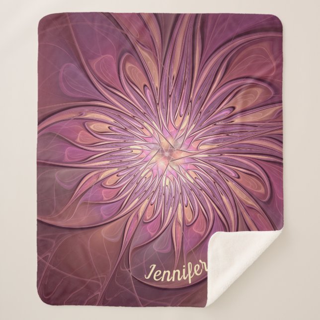 Abstract Modern Floral Fractal Berry Colours Name Sherpa Blanket (Front)
