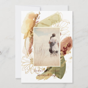 Abstract Modern Floral Merry Christmas Couple Card