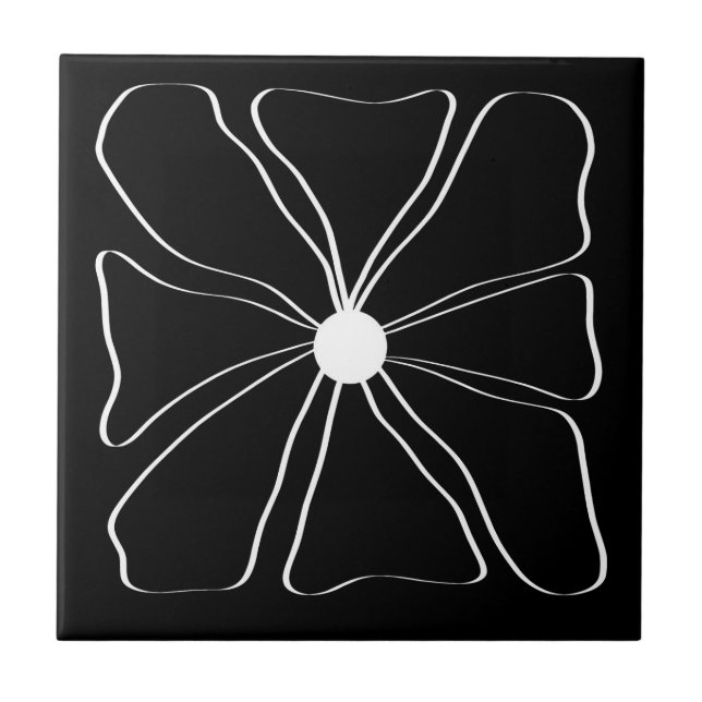 Abstract Modern Flower Fine Art Black and White Tile (Front)