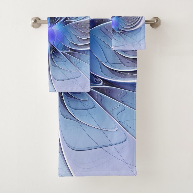 Abstract Modern Fractal Art Lavender Blue Bath Towel Set (Insitu)