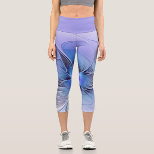 Abstract Modern Fractal Art Lavender Blue Capri Leggings