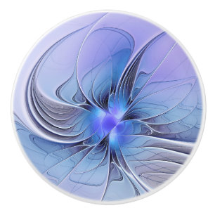 Abstract Modern Fractal Art Lavender Blue Ceramic Knob