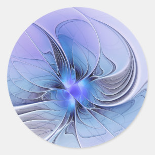 Abstract Modern Fractal Art Lavender Blue Classic Round Sticker