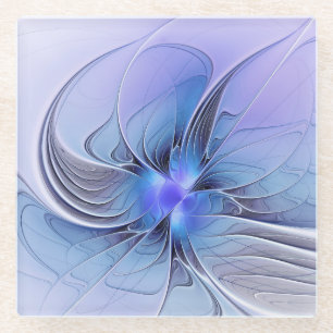 Abstract Modern Fractal Art Lavender Blue Glass Coaster