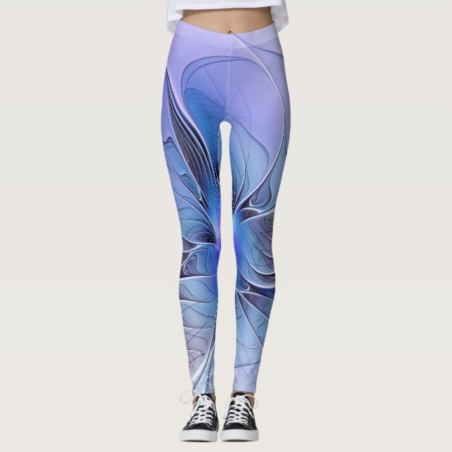 Abstract Modern Fractal Art Lavender Blue Leggings (Front)