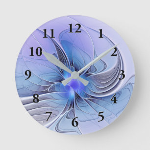 Abstract Modern Fractal Art Lavender Blue Round Clock