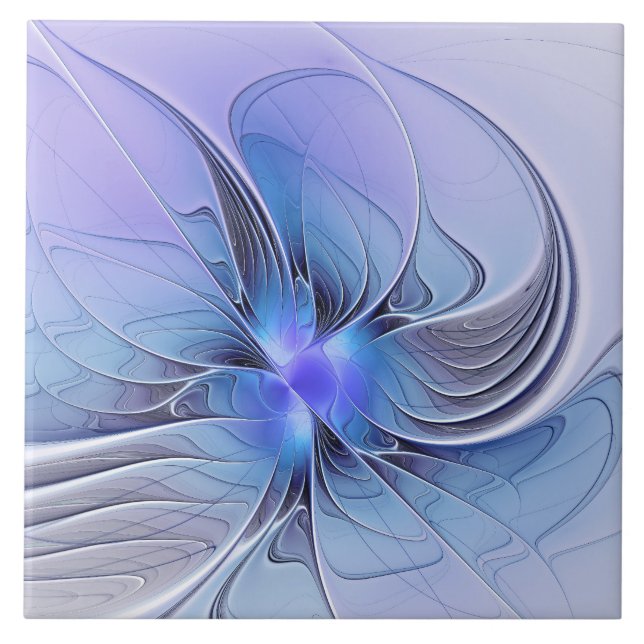 Abstract Modern Fractal Art Lavender Blue Tile (Front)