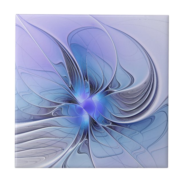 Abstract Modern Fractal Art Lavender Blue Tile (Front)
