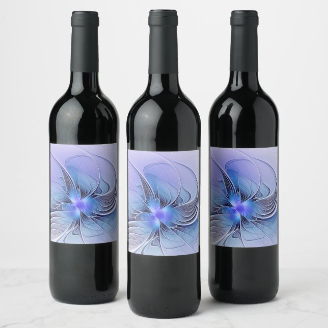Abstract Modern Fractal Art Lavender Blue Wine Label (Bottles)