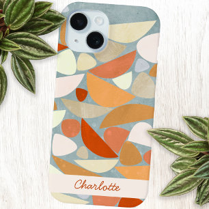 Abstract Modern Geometric Art Custom Name iPhone 15 Case