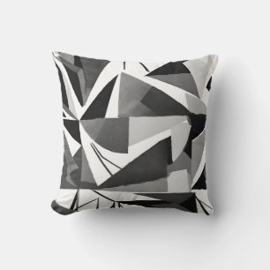 Abstract Modern Geometric Black & White Watercolor Cushion