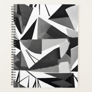 Abstract Modern Geometric Black & White Watercolor Planner