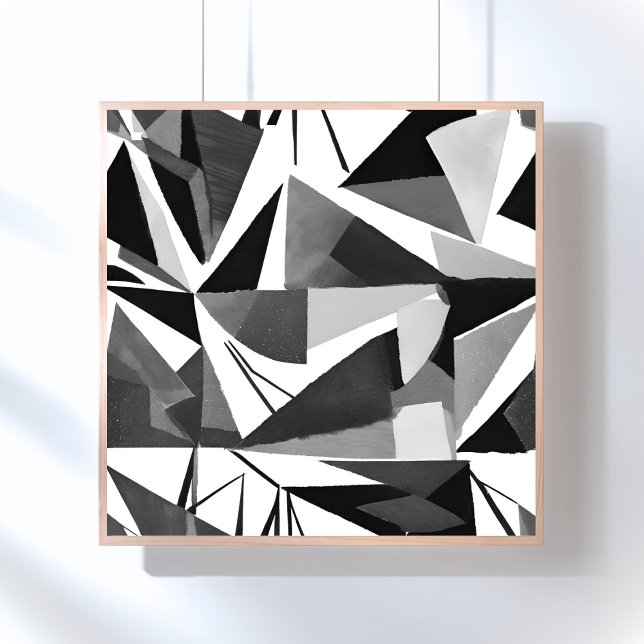 Abstract Modern Geometric Black & White Watercolor Poster (Creator Uploaded)