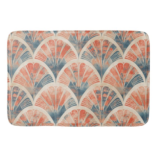 abstract modern geometric Coral and Blue Bath Mat (Front)