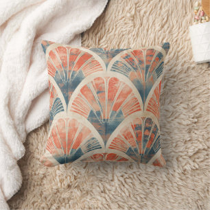 abstract modern geometric Coral and Blue Cushion
