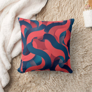 abstract modern geometric Coral and Blue Cushion