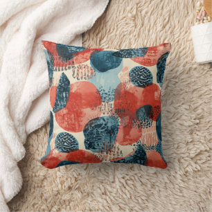 abstract modern geometric Coral and Blue Cushion