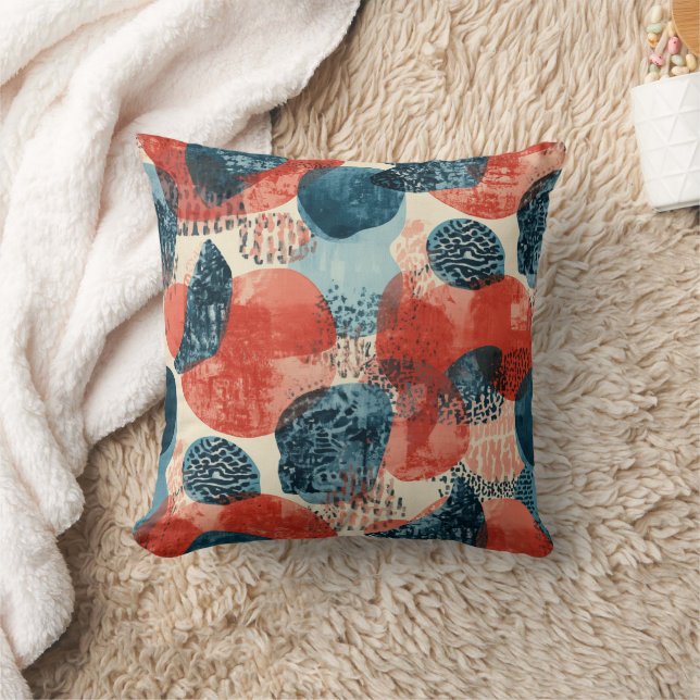 abstract modern geometric Coral and Blue Cushion (Blanket)