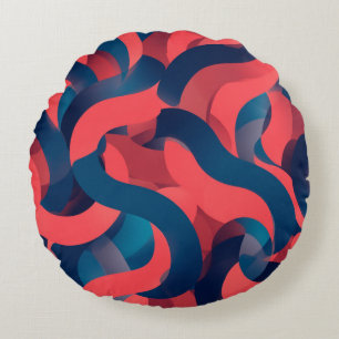 abstract modern geometric Coral and Blue Round Cushion