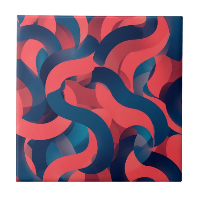 abstract modern geometric Coral and Blue Tile (Front)