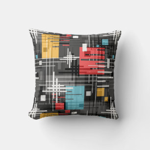 Abstract modern geometric shapes striped lined rec cushion