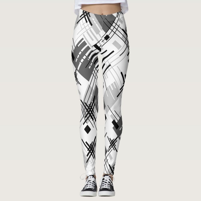 Abstract modern geometric shapes striped lined rec leggings (Front)